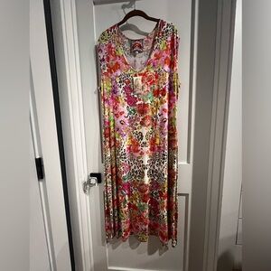 JOHNNY WAS Wild Garden High Slit Mixed Print Dress  Size Large NWT